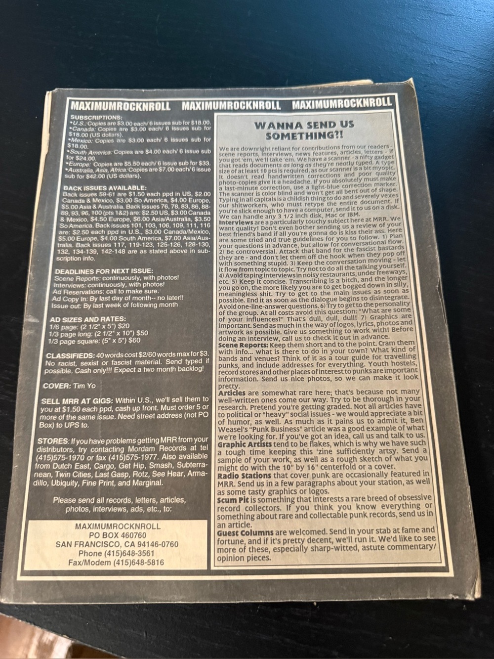 Vintage Maximum Rocknroll Punk Magazine Cover Missing DIY Zine 1990s